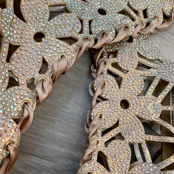 Pleaser Gold Flower Cutout Lace Up Stiletto Boots - Picture 8 of 11